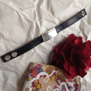 New Barse Sterling & Black Leather Bracelet